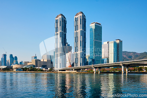 Image of Busan skyscrapers and Gwangan Bridge, South Korea