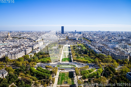 Image of Aerial city view of Paris from Eiffel Tower, France