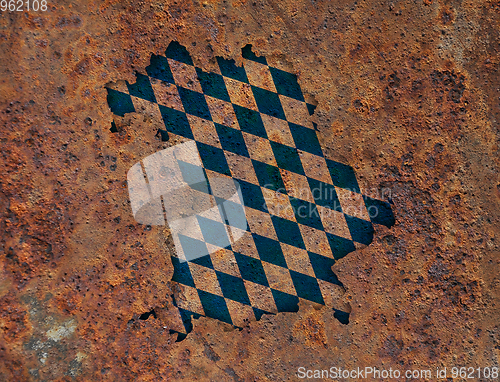 Image of Map and flag of Bavaria on rusty metal