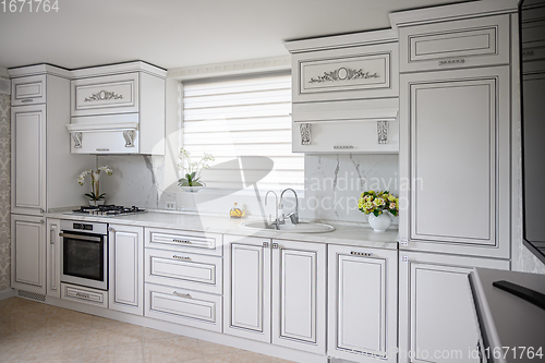 Image of Luxury modern classic white kitchen interior