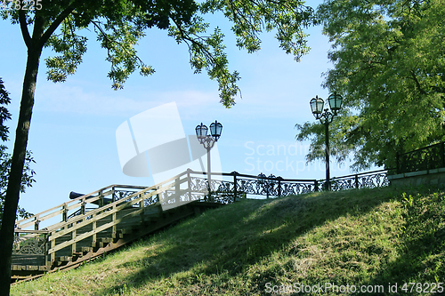 Image of wooden stairs in the city park