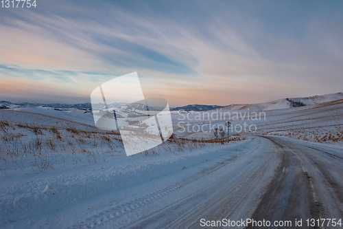 Image of Altai mountains winter road
