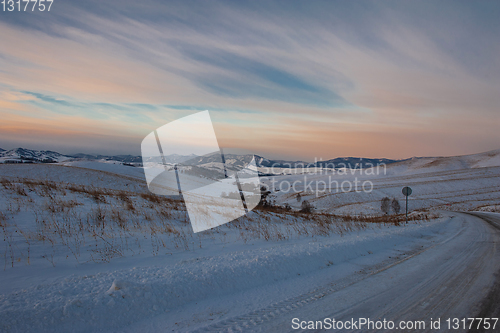 Image of Altai mountains winter road