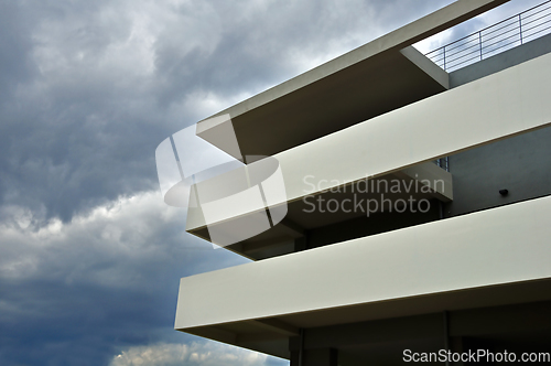 Image of building facade stormy weather