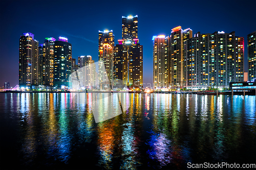 Image of Busan Marina city skyscrapers illluminated in night