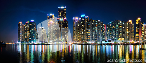 Image of Busan Marina city skyscrapers illluminated in night