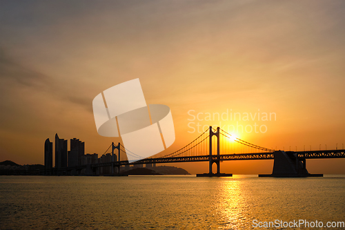 Image of Gwangan Bridge on sunrise. Busan, South Korea