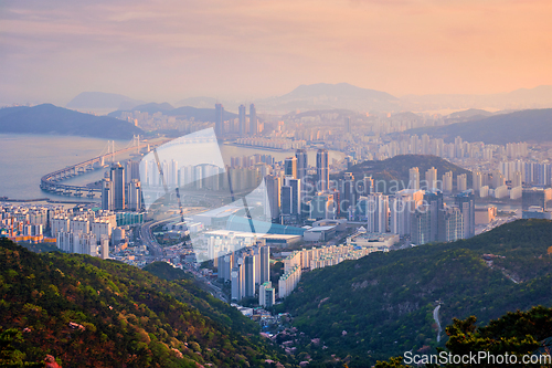 Image of Busan cityscape Gwangan Bridge on sunset