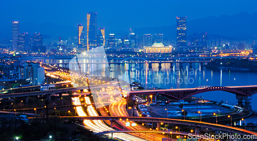 Image of Seoul cityscape in twilight, South Korea.