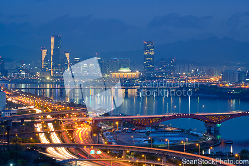 Image of Seoul cityscape in twilight, South Korea.