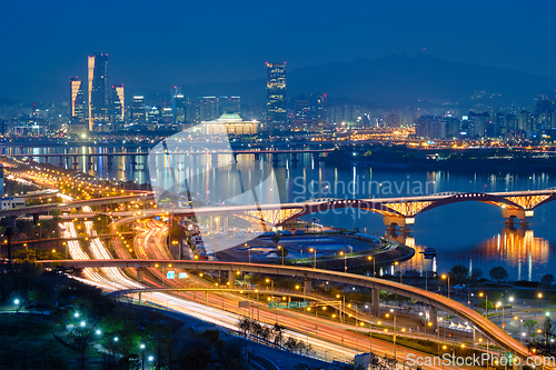 Image of Seoul cityscape in twilight, South Korea.