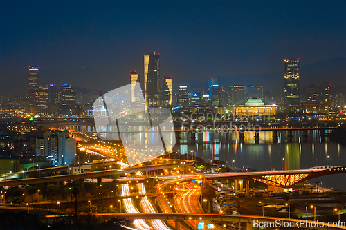 Image of Seoul cityscape in twilight, South Korea.