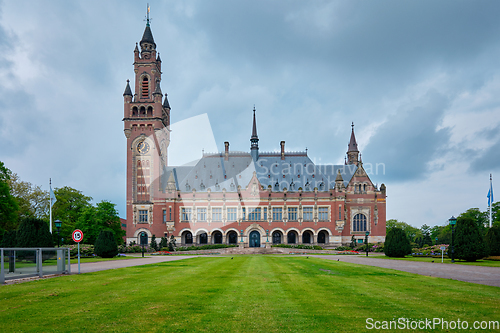 Image of The Peace Palace international law administrative building in The Hague, the Netherlands