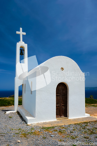 Image of Greek traditional white washed orthodox curch