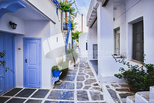 Image of Picturesque Naousa town street on Paros island, Greece