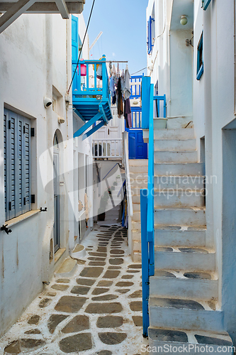 Image of Greek Mykonos street on Mykonos island, Greece