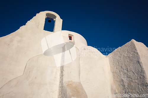 Image of Greek Orthodox Church of Panagia Paraportiani in town of Chora on Mykonos island