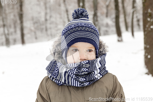 Image of Boy in winter, close up