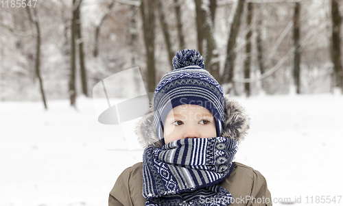 Image of Boy in winter, close up