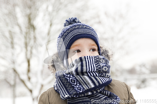 Image of Boy in winter, close up