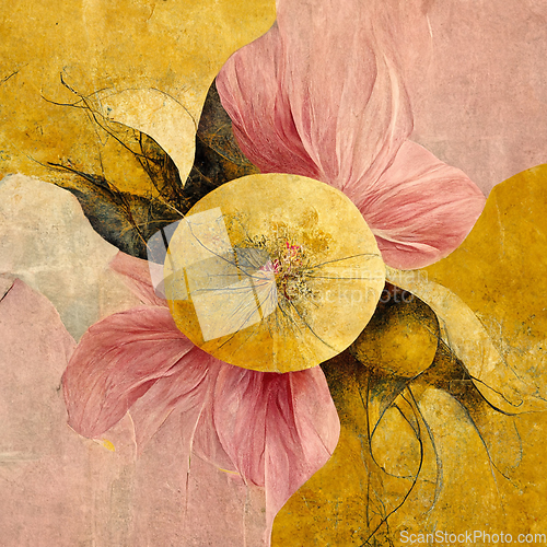 Image of Pink and yellow watercolor flower Illustration.