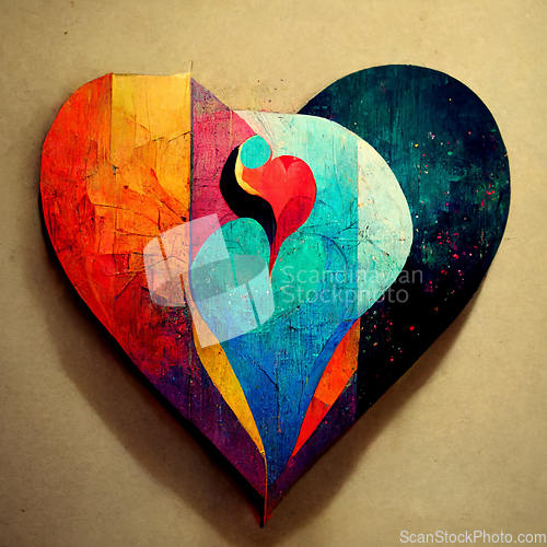 Image of Colorful heart with geometric elements in vintage style.