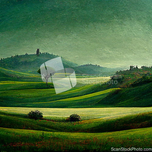 Image of Summer rural landscape with curved road in Tuscany, Italy, Europ