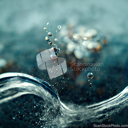 Image of Water splash closeup. Blue transparent water.