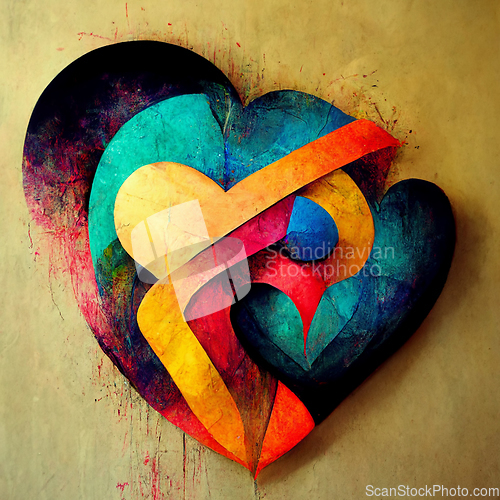 Image of Colorful heart with geometric elements in vintage style.