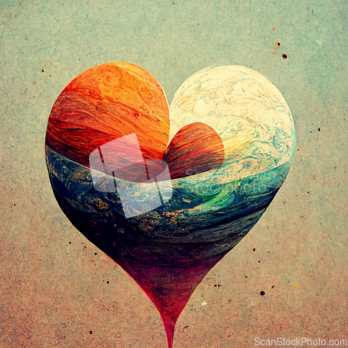 Image of Colorful heart with geometric elements in vintage style. 