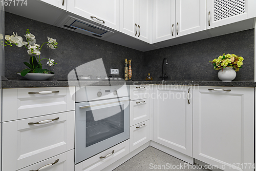 Image of Luxury well designed modern black and white kitchen