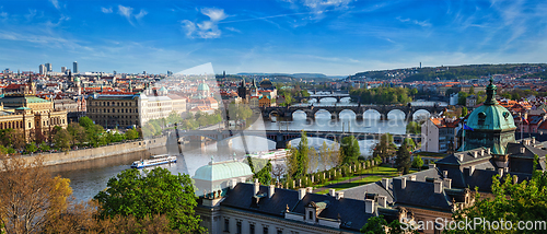 Image of Panoramic view of Prague bridges over Vltava river from Letni P