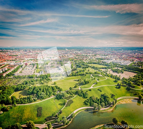 Image of Aerial view of Olympiapark . Munich, Bavaria, Germany