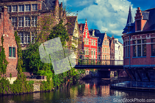 Image of Ghent canal. Ghent, Belgium