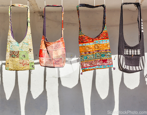 Image of Handmade bags on sale for tourists in India