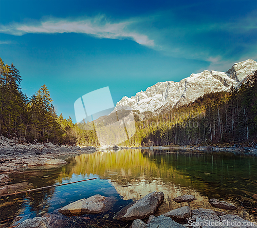 Image of Frillensee lake and Zugspitze - the highest mountain in Germany