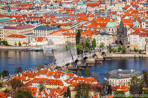 Image of View of Charles Bridge over Vltava river and Old city from Petri