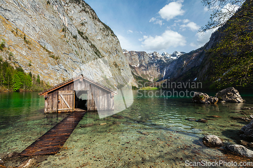 Image of Boat shed on Obersee lake. Bavaria, Germany