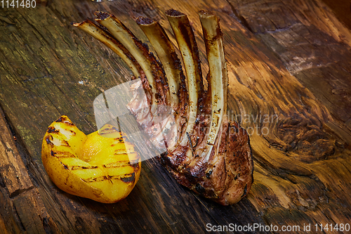 Image of Lamb rack with limoncello glaze served on a plate