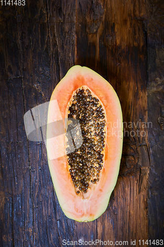 Image of Creative layout made of papaya. Flat lay. Food concept.