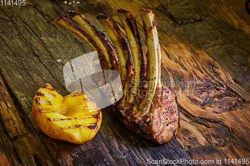 Image of Lamb rack with limoncello glaze served on a plate