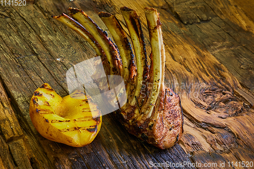 Image of Lamb rack with limoncello glaze served on a plate