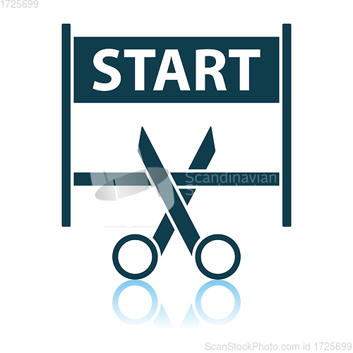 Image of Scissors Cutting Tape Between Start Gate Icon