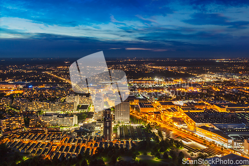 Image of Night aerial view of Munich, Germany