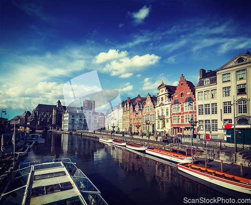 Image of Ghent canal. Ghent, Belgium