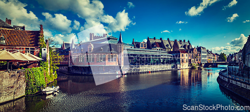 Image of Ghent canal. Ghent, Belgium