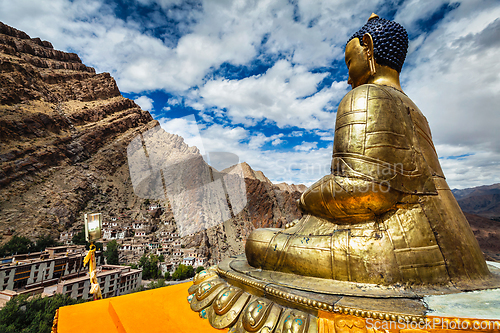 Image of Buddha statue and Hemis monastery. Ladakh