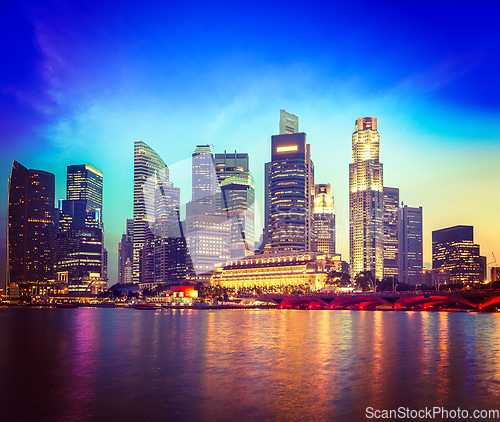 Image of Singapore skyline and river in evening