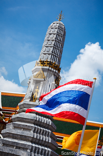 Image of Thailand flag and Buddhist temple