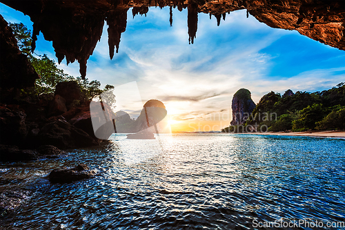 Image of Sunset on Pranang beach. Railay , Krabi Province Thailand